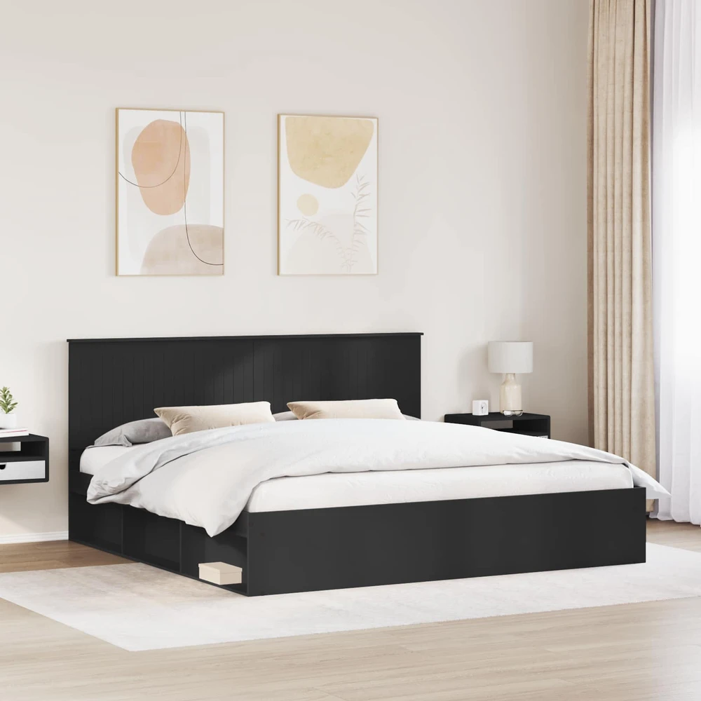 Lovos rėmas Juoda 200 x 200 cm Kietos pušies mediena