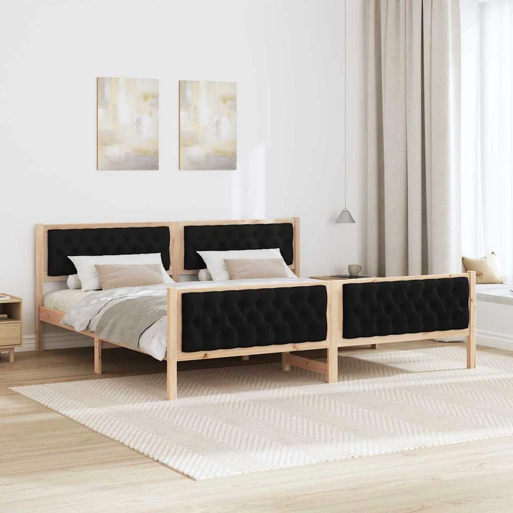 Lovos rėmas Juoda 200 x 200 cm Kietos pušies mediena