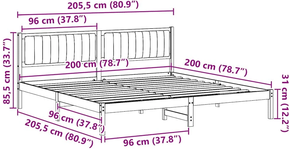 Lovos rėmas Juoda 200 x 200 cm Kietos pušies mediena
