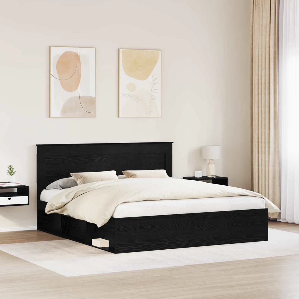 Lovos rėmas Juoda 200 x 200 cm Kietos pušies mediena