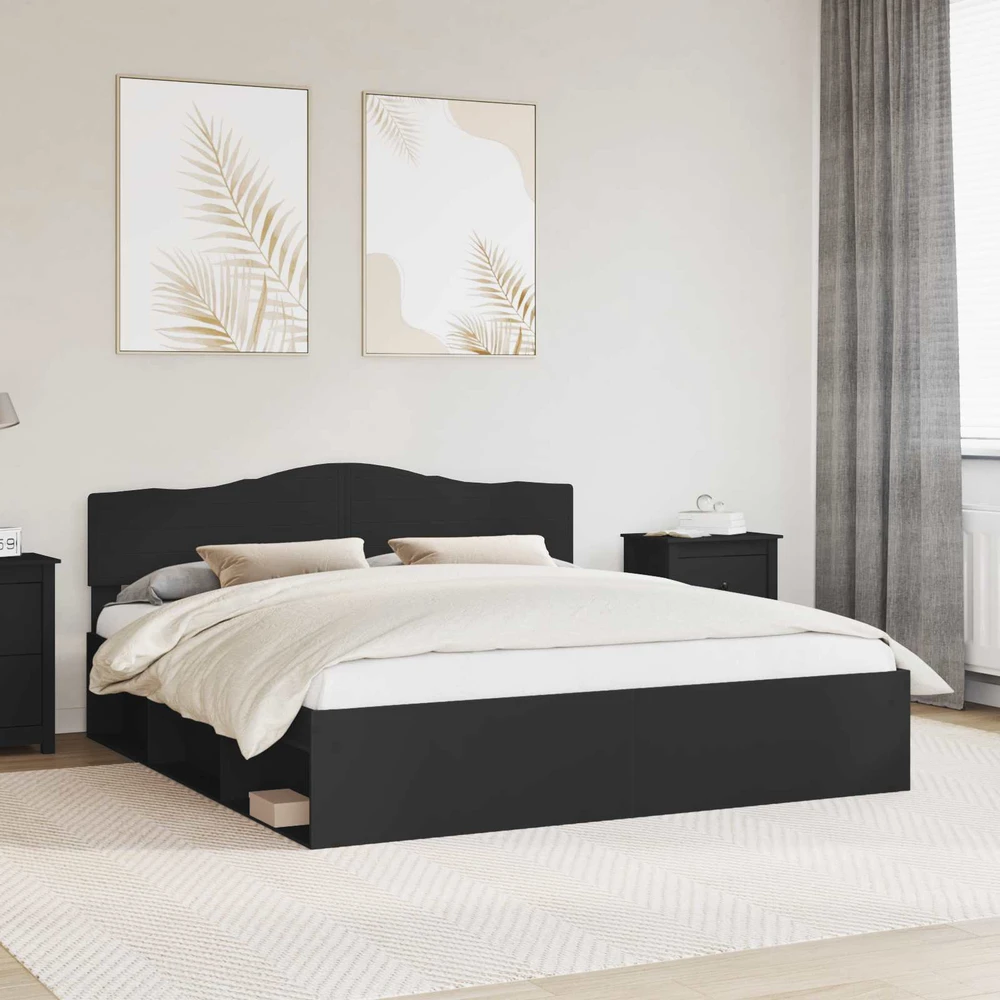 Lovos rėmas Juoda 200 x 200 cm Kietos pušies mediena