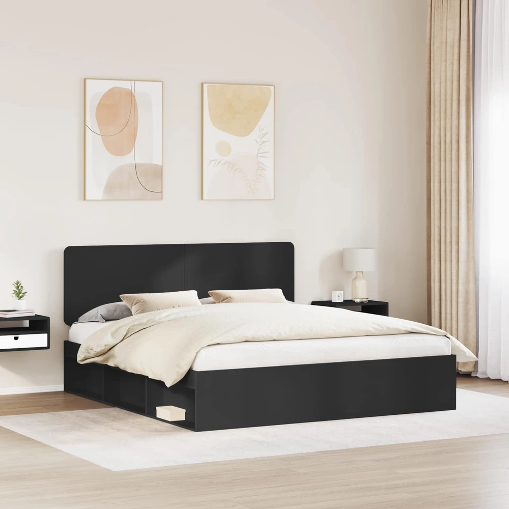 Lovos rėmas Juoda 200 x 200 cm Kietos pušies mediena