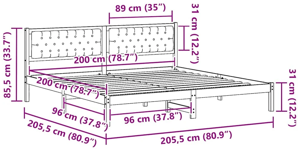 Lovos rėmas Juoda 200 x 200 cm Kietos pušies mediena