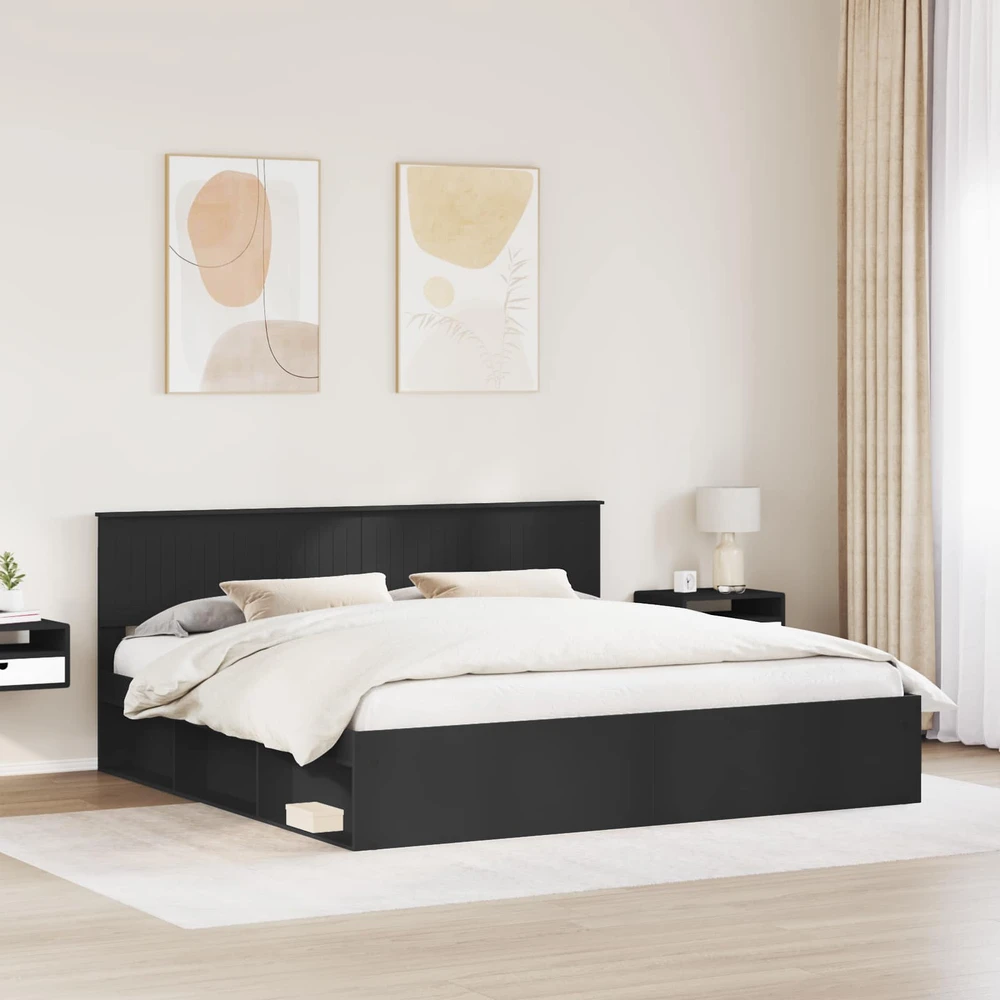 Lovos rėmas Juoda 200 x 200 cm Kietos pušies mediena