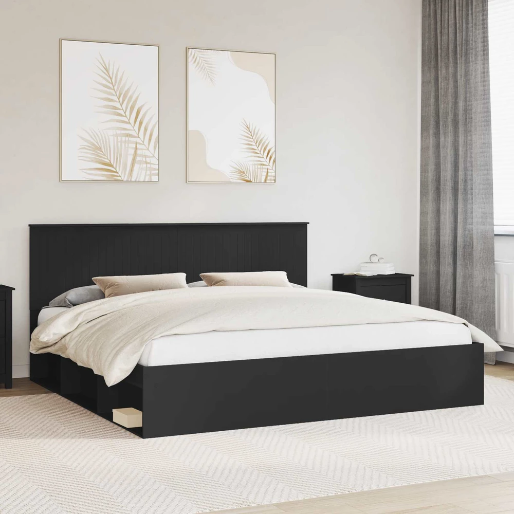 Lovos rėmas Juoda 200 x 200 cm Kietos pušies mediena