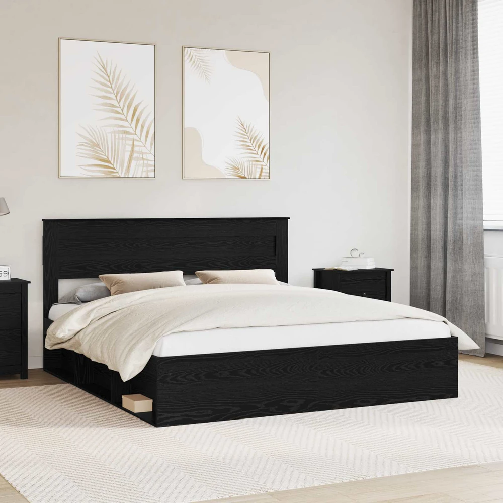Lovos rėmas Paprastas Juoda 200 x 200 cm Kietos pušies mediena