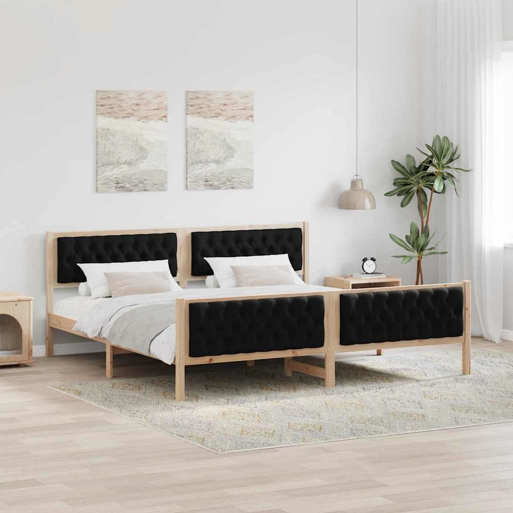 Lovos rėmas Juoda 200 x 200 cm Kietos pušies mediena