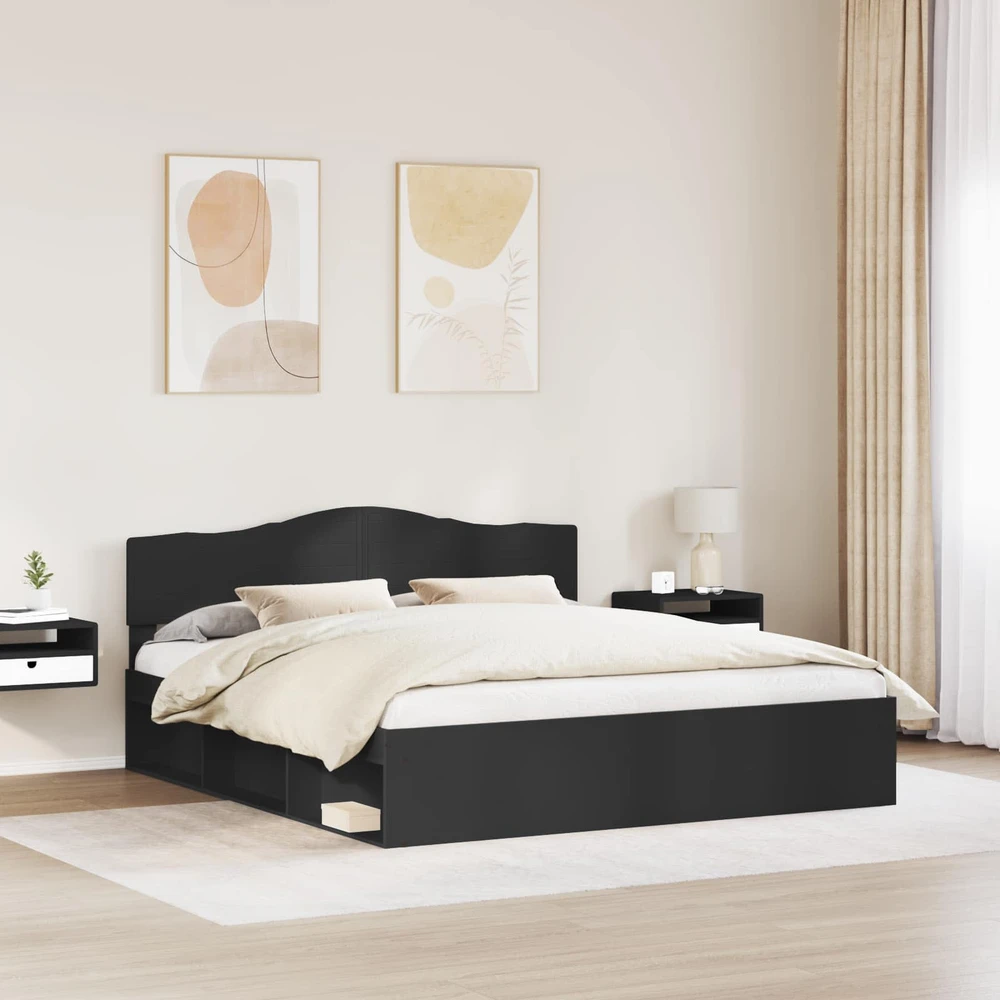 Lovos rėmas Juoda 200 x 200 cm Kietos pušies mediena