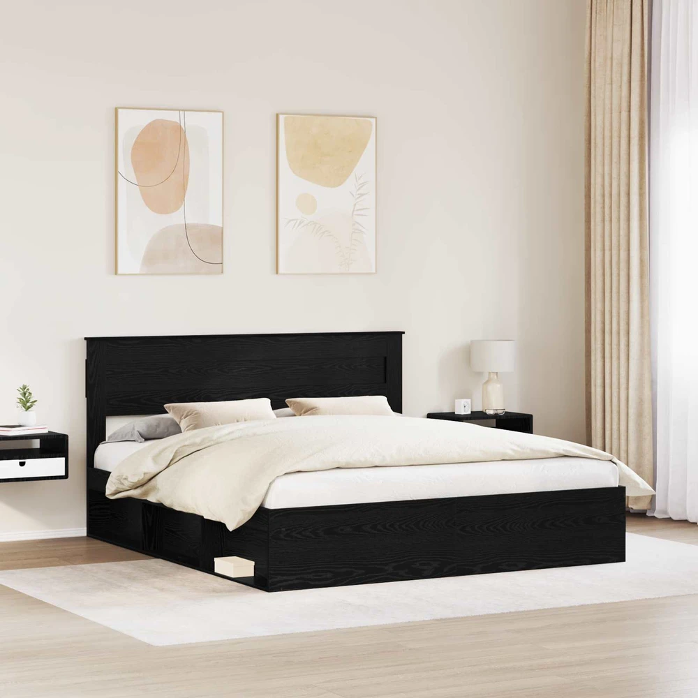 Lovos rėmas Paprastas Juoda 200 x 200 cm Kietos pušies mediena