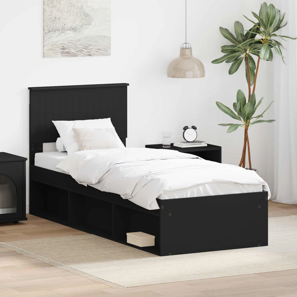 Lova Lovos rėmas Juoda 75 x 190 cm Kietos pušies mediena