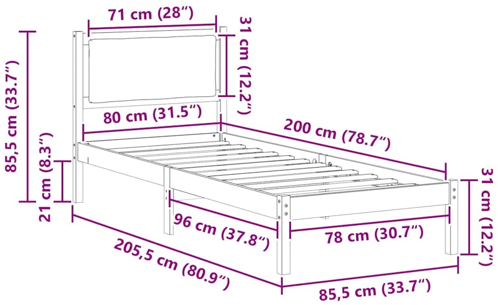 Lova Lovos rėmas Juoda 80 x 200 cm Kietos pušies mediena