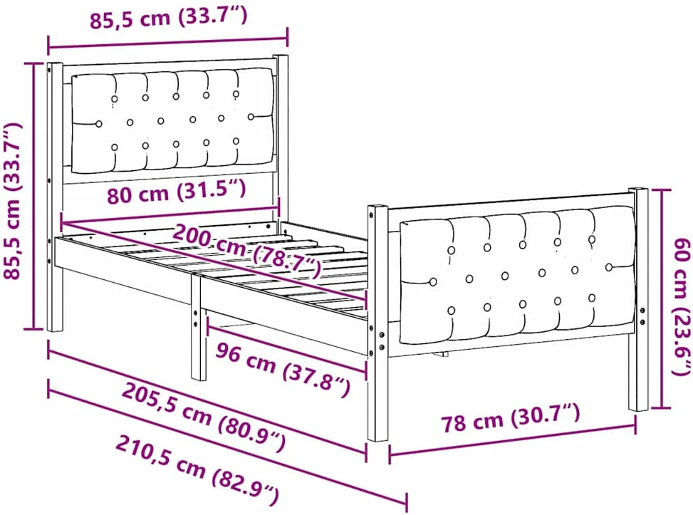 Lova Lovos rėmas Juoda 80 x 200 cm Kietos pušies mediena