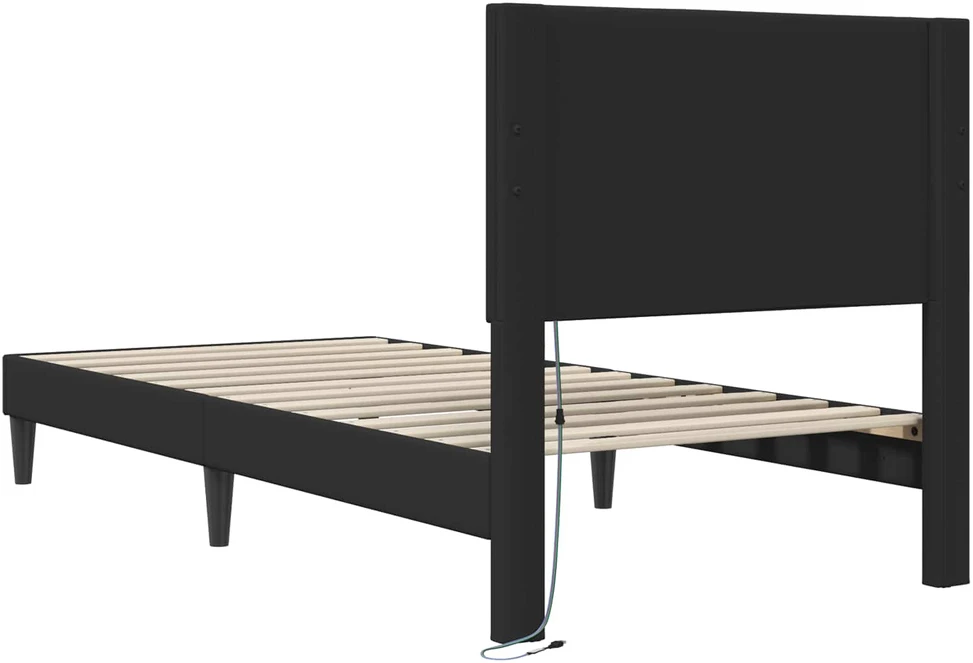 Lova Lovos rėmas su LED juostelėmis Juoda 90 x 190 cm Dirbtinė oda