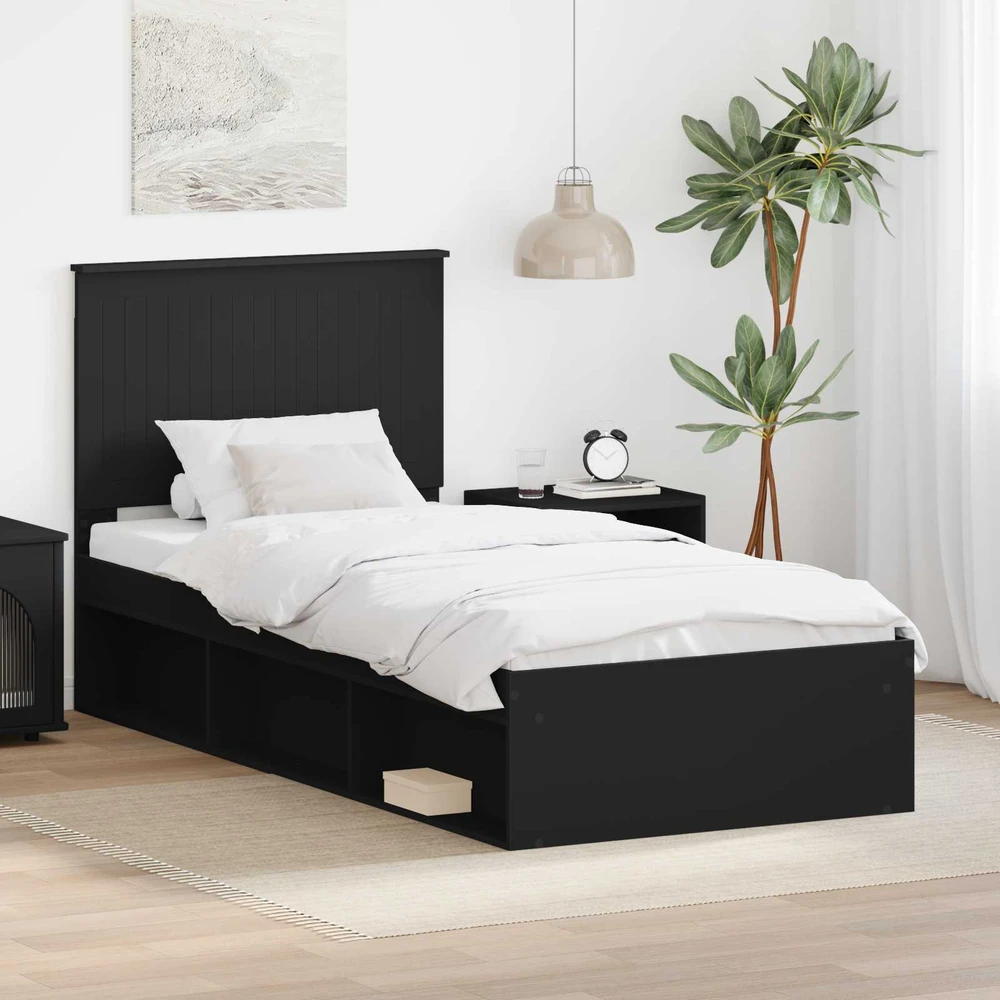 Lova Lovos rėmas Juoda 90 x 190 cm Kietos pušies mediena