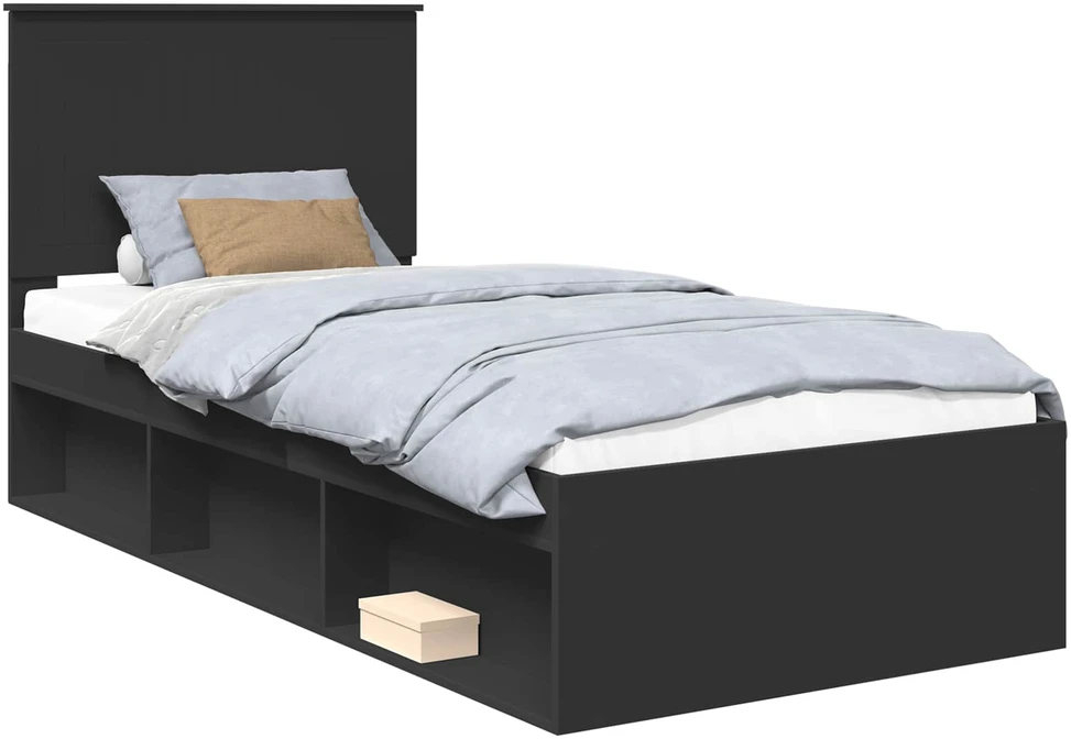 Lova Lovos rėmas Juoda 90 x 200 cm Kietos pušies mediena