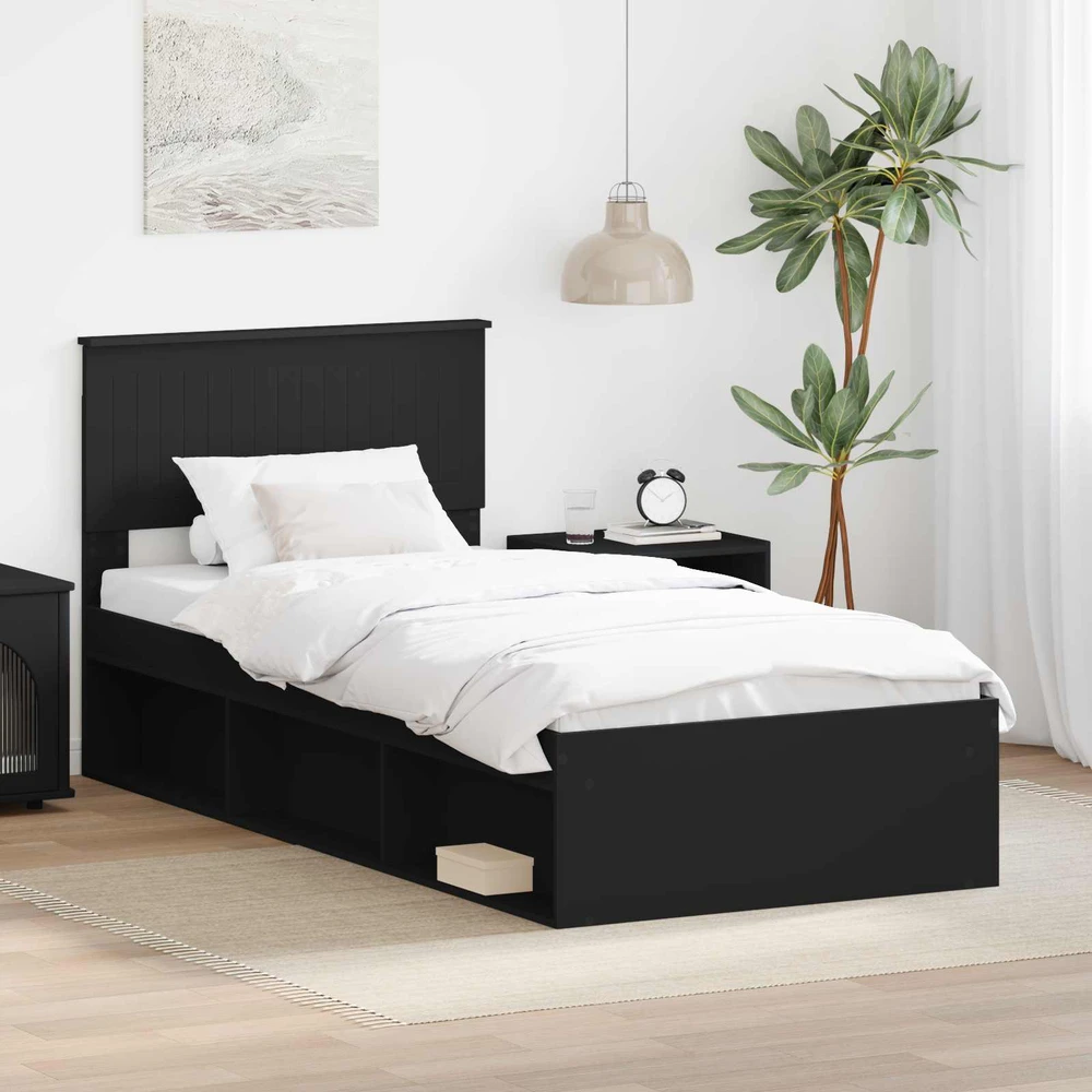 Lova Lovos rėmas Juoda 90 x 200 cm Kietos pušies mediena