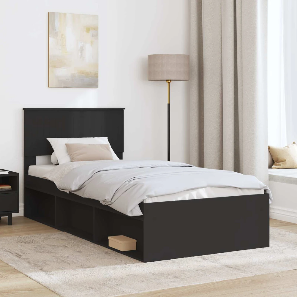 Lova Lovos rėmas Juoda 90 x 200 cm Kietos pušies mediena