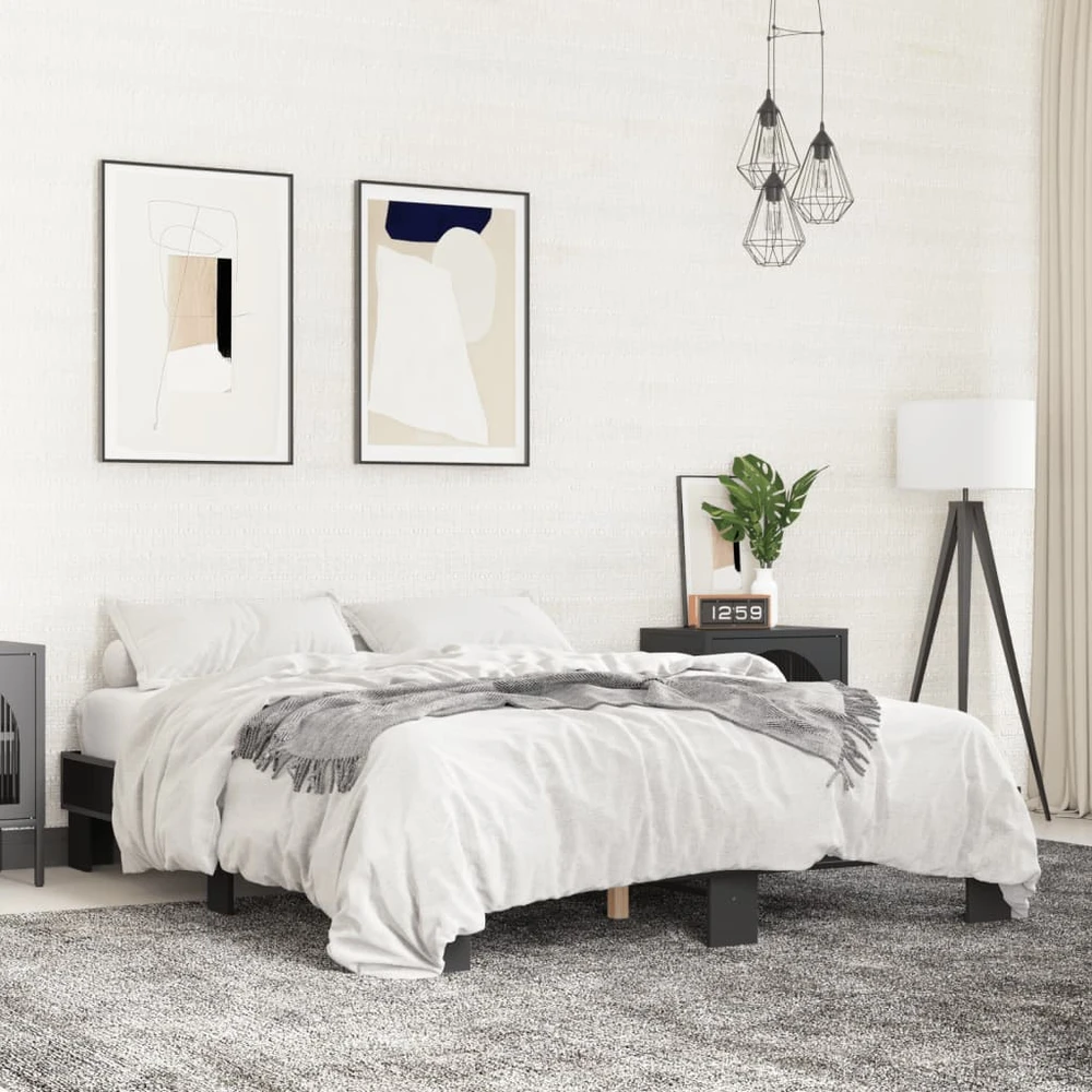 Lovos rėmas, juodas, 150x200cm, apdirbta mediena ir metalas
