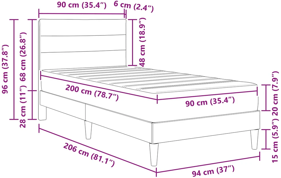 Čiužinys Lovos rėmas 90 x 200 cm Juodas
