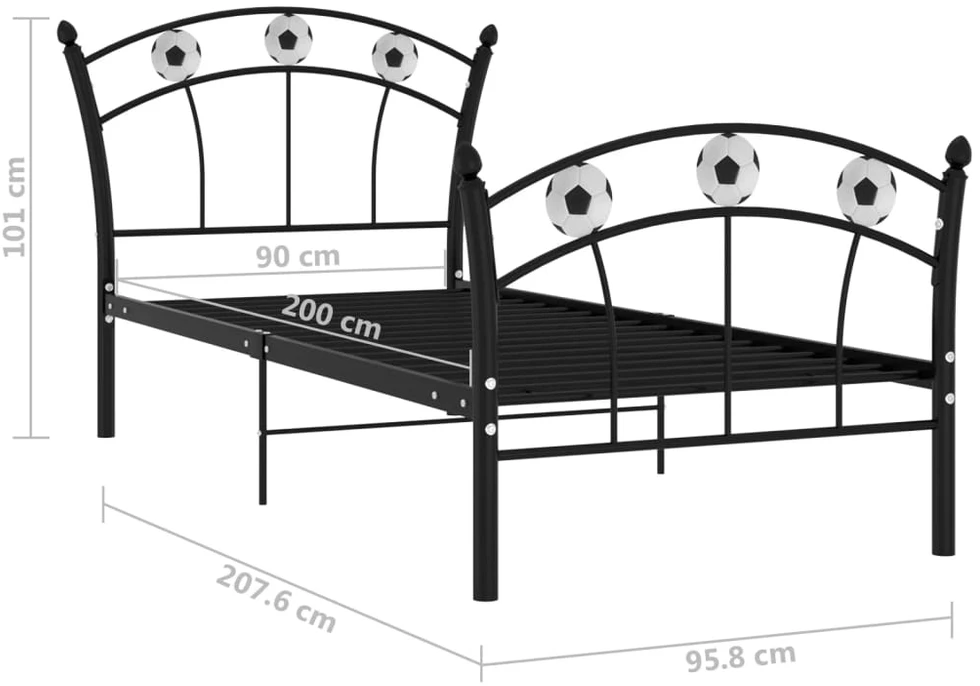 Lovos rėmas, juodas, 90x200cm, metalas, futbolo dizaino