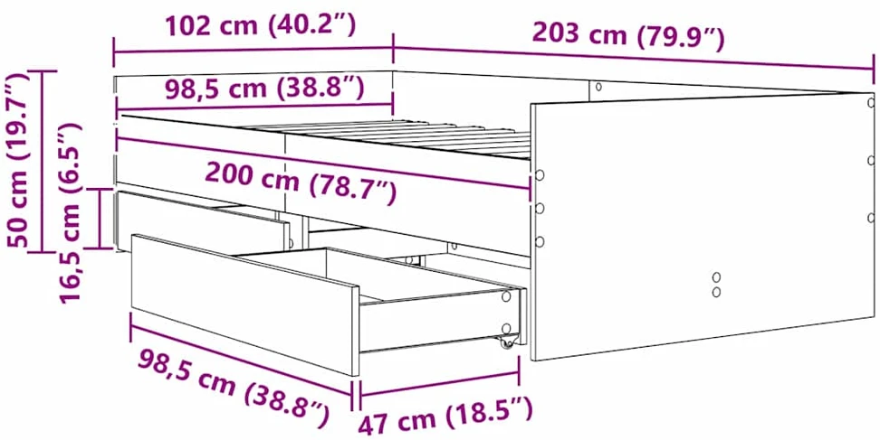 Lova Lovos rėmas Juodas ąžuolas 100 x 200 cm Kietos pušies mediena