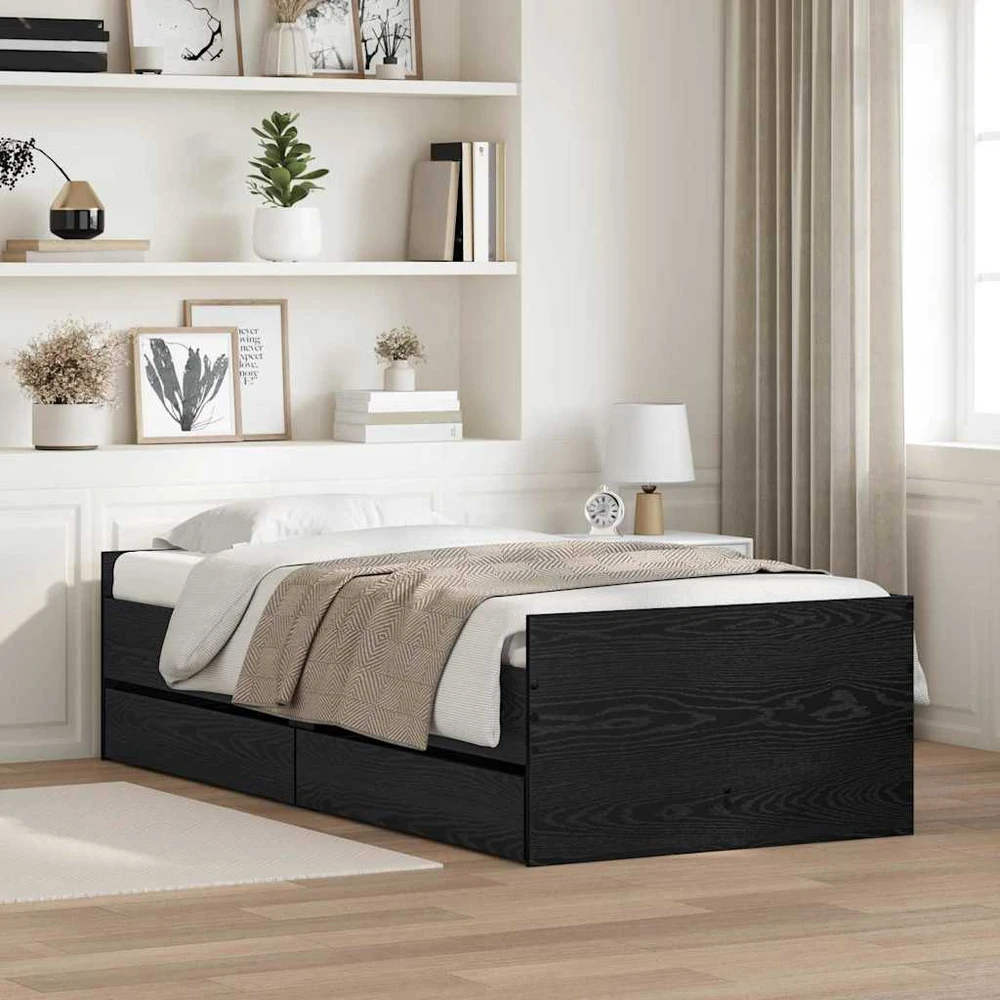Lova Lovos rėmas Juodas ąžuolas 100 x 200 cm Kietos pušies mediena