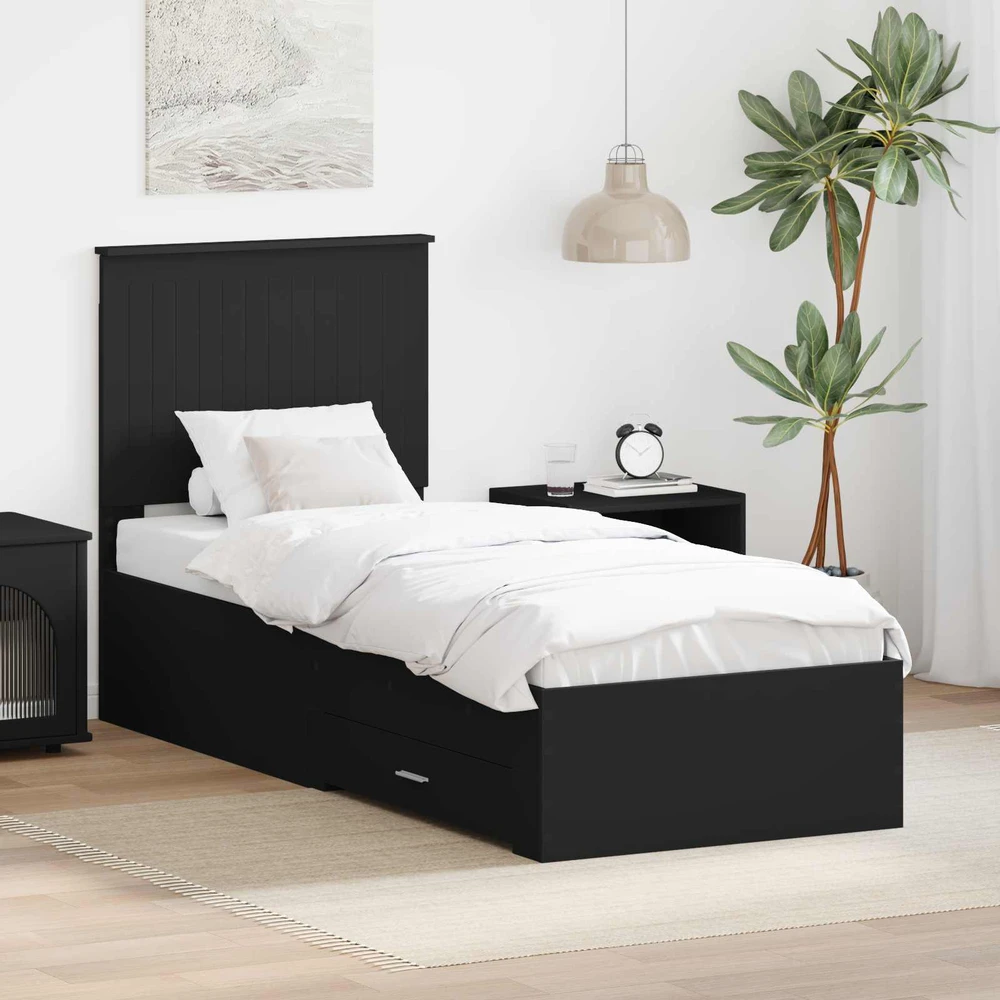 Lova Lovos rėmas Juodas ir sidabrinis 70 x 190 cm Apdirbta mediena