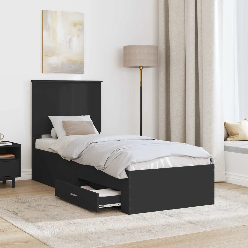 Lova Lovos rėmas Juodas ir sidabrinis 70 x 190 cm Apdirbta mediena