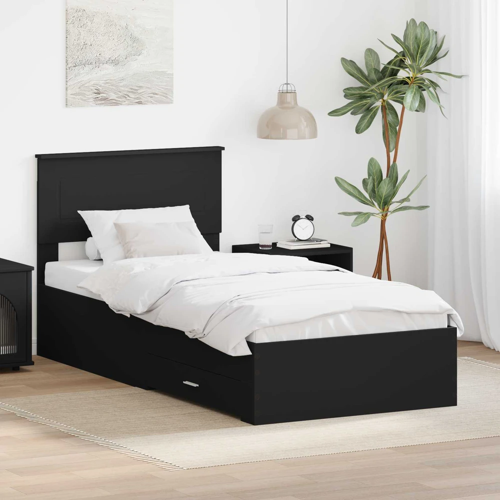 Lova Lovos rėmas Juodas ir sidabrinis 75 x 190 cm Apdirbta mediena