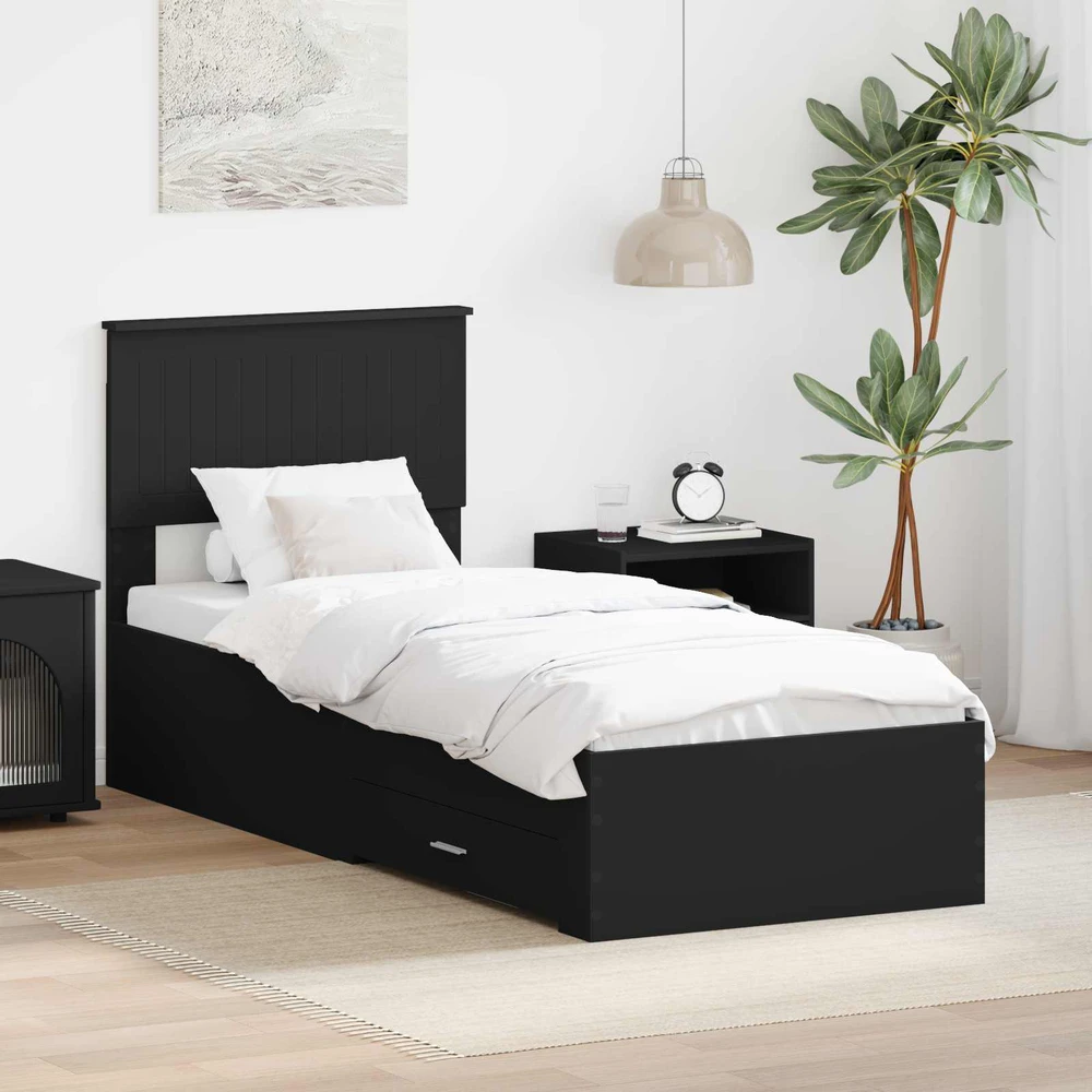 Lova Lovos rėmas Juodas ir sidabrinis 75 x 190 cm Apdirbta mediena
