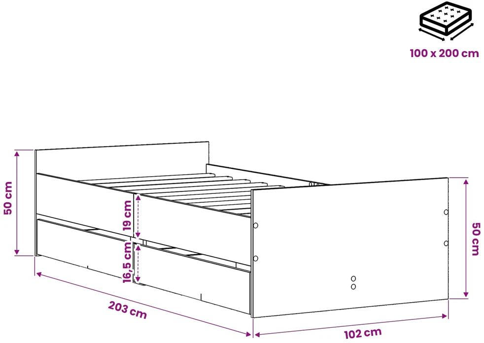 Lova Lovos rėmas Juodojo ąžuolo 100 x 200 cm Apdirbta mediena