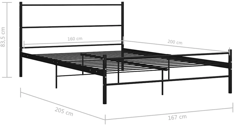 Lovos rėmas, juodos spalvos, 160x200cm, metalas