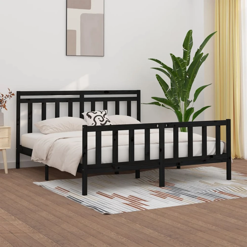 Lovos rėmas, juodos spalvos, 200x200cm, pušies medienos masyvas