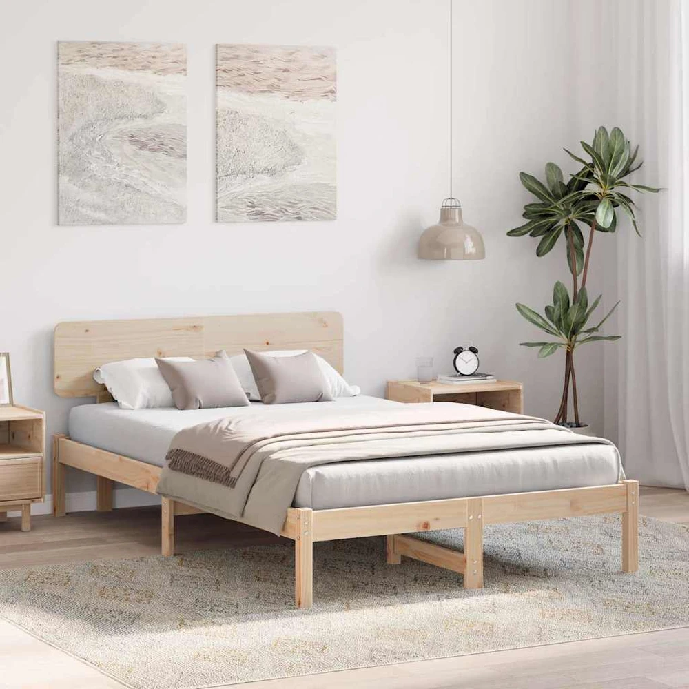 Lova Lovos rėmas Natūrali 135 x 190 cm Kietos pušies mediena