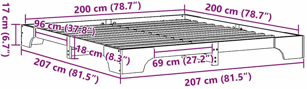 Lovos rėmas Natūrali 200 x 200 cm Kietos pušies mediena
