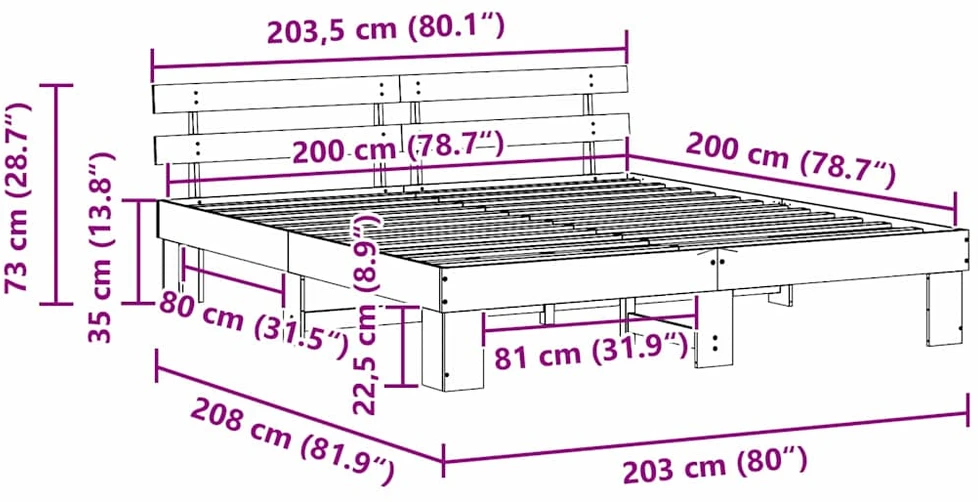 Lovos rėmas Natūrali 200 x 200 cm Kietos pušies mediena