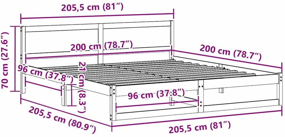 Lovos rėmas Natūrali 200 x 200 cm Kietos pušies mediena