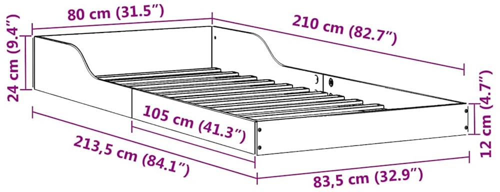 Lova Lovos rėmas Natūrali 80 x 210 cm Kietos pušies mediena