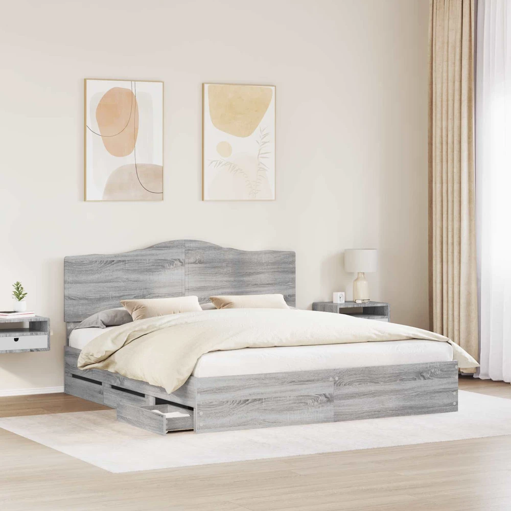 Lovos rėmas Pilka sonoma ąžuolo 200 x 200 cm Inžinerinė mediena
