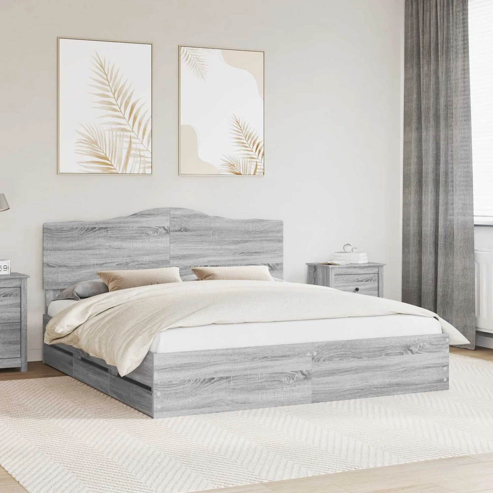 Lovos rėmas Pilka sonoma ąžuolo 200 x 200 cm Inžinerinė mediena