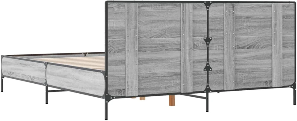 Lova Lovos rėmas, pilkas ąžuolo, 135x190cm, apdirbta mediena/metalas