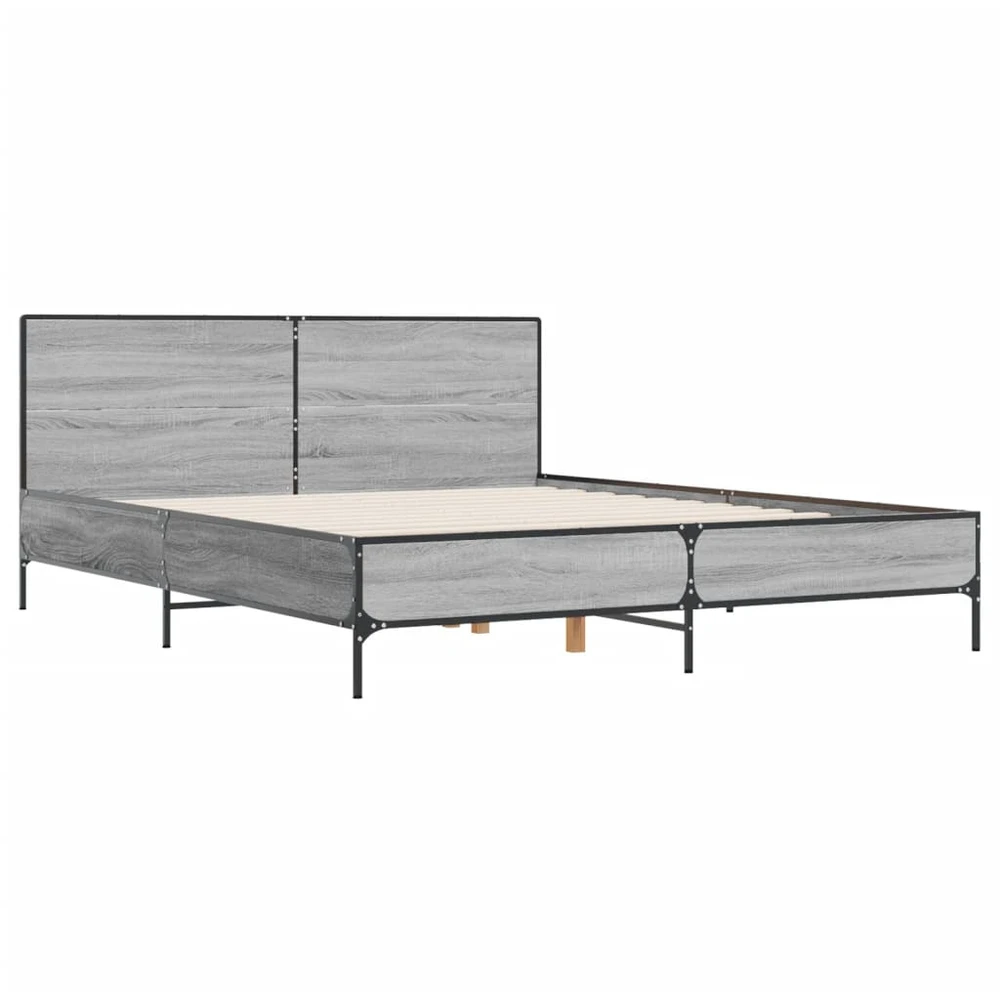 Lova Lovos rėmas, pilkas ąžuolo, 135x190cm, apdirbta mediena/metalas