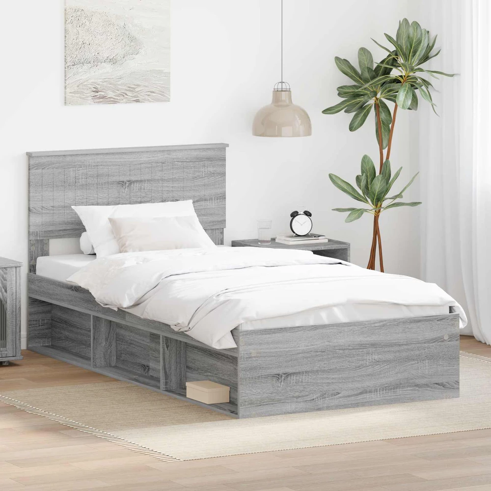 Lova Lovos rėmas Pilkas Sonoma 100 x 200 cm Kietos pušies mediena