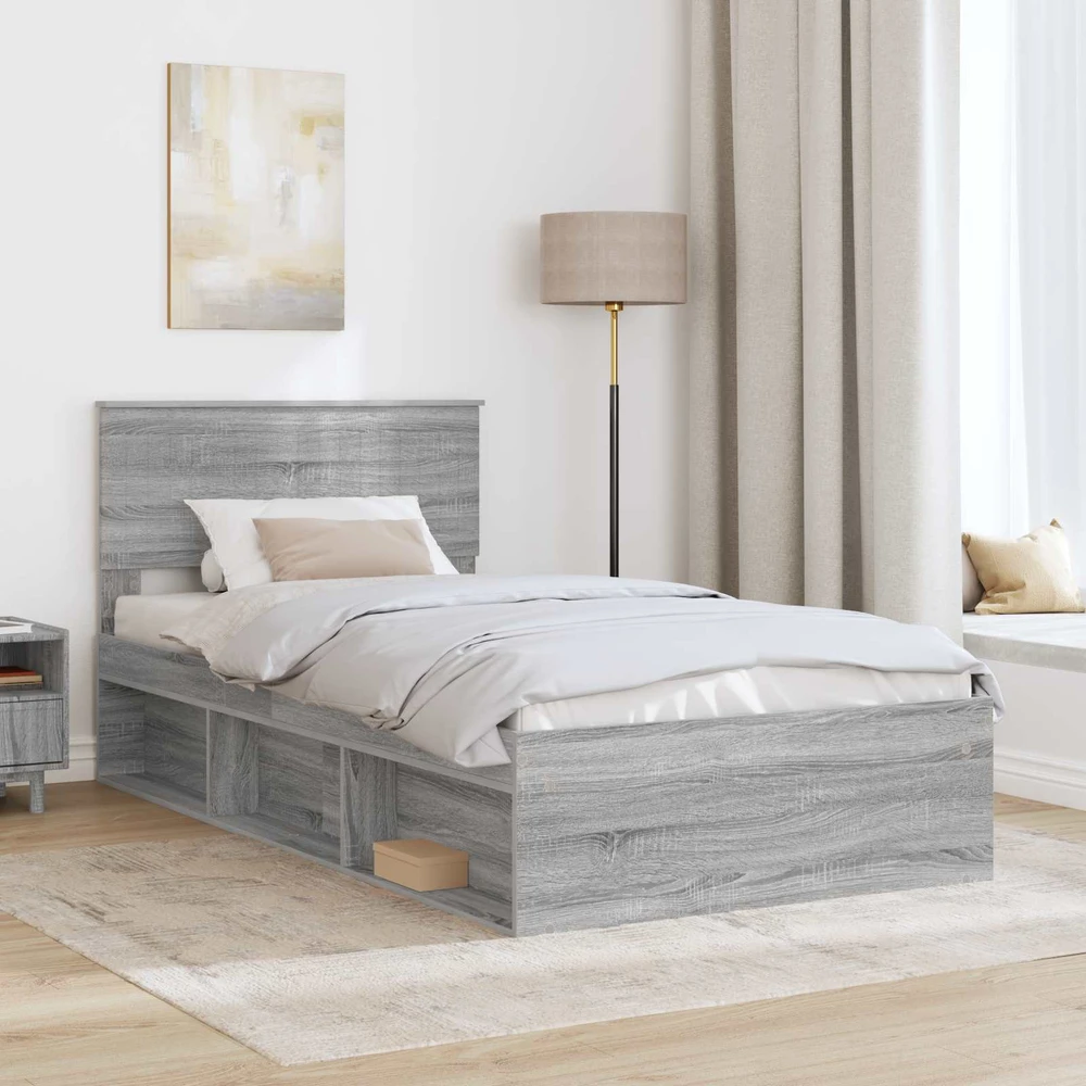 Lova Lovos rėmas Pilkas Sonoma 100 x 200 cm Kietos pušies mediena