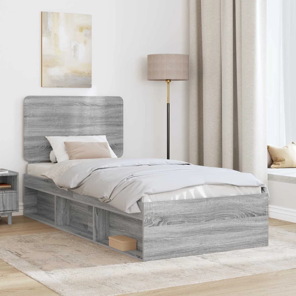 Lova Lovos rėmas Pilkas Sonoma 100 x 200 cm Kietos pušies mediena