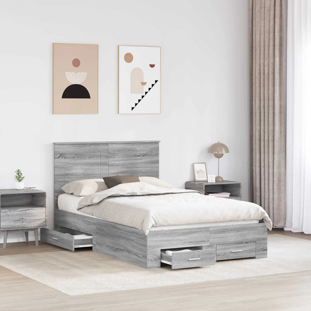 Lova Lovos rėmas Pilkas Sonoma 120 x 190 cm Apdirbta mediena