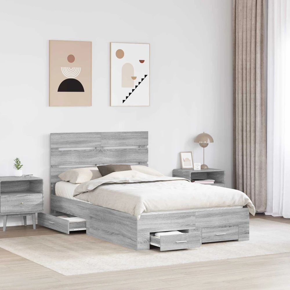 Lova Lovos rėmas Pilkas Sonoma 120 x 190 cm Apdirbta mediena