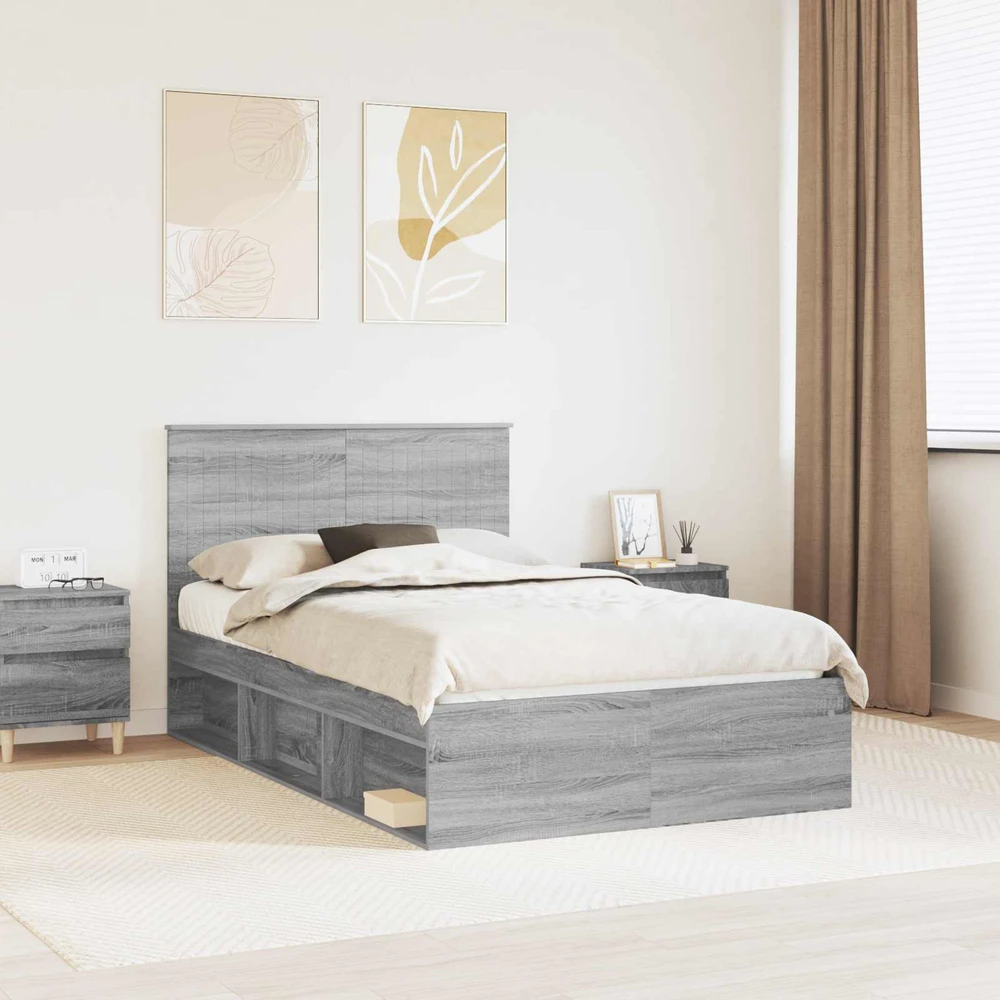 Lova Lovos rėmas Pilkas Sonoma 120 x 190 cm Kietos pušies mediena