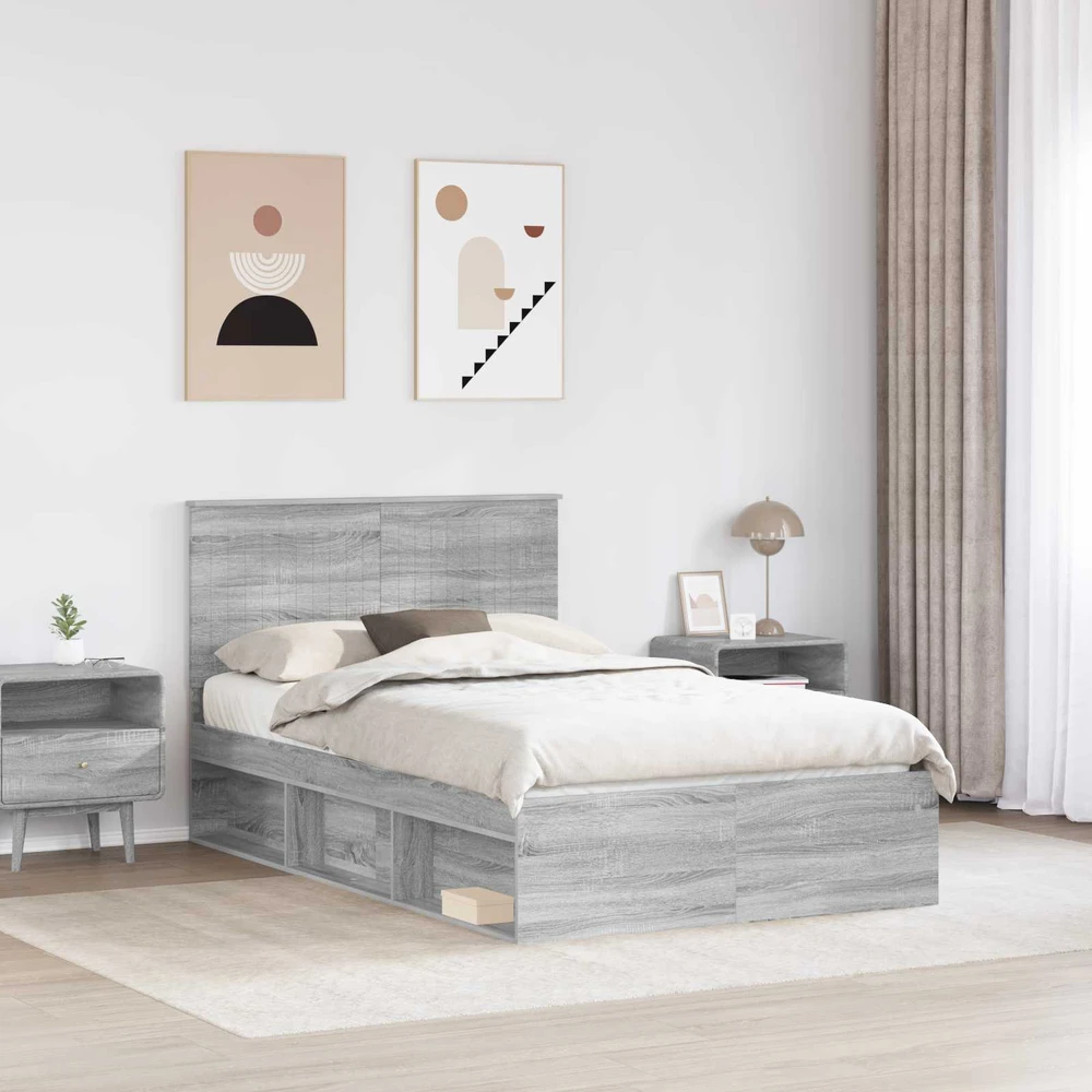 Lova Lovos rėmas Pilkas Sonoma 120 x 190 cm Kietos pušies mediena
