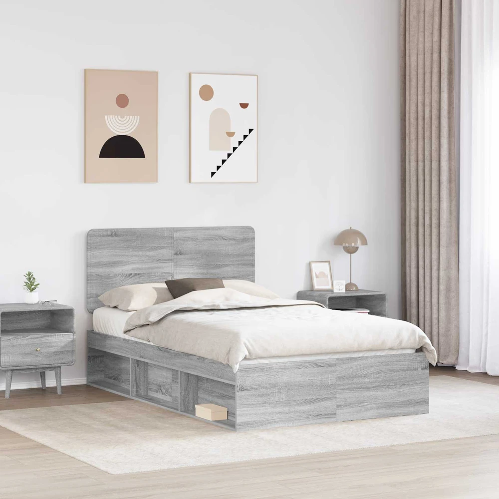 Lova Lovos rėmas Pilkas Sonoma 120 x 190 cm Kietos pušies mediena